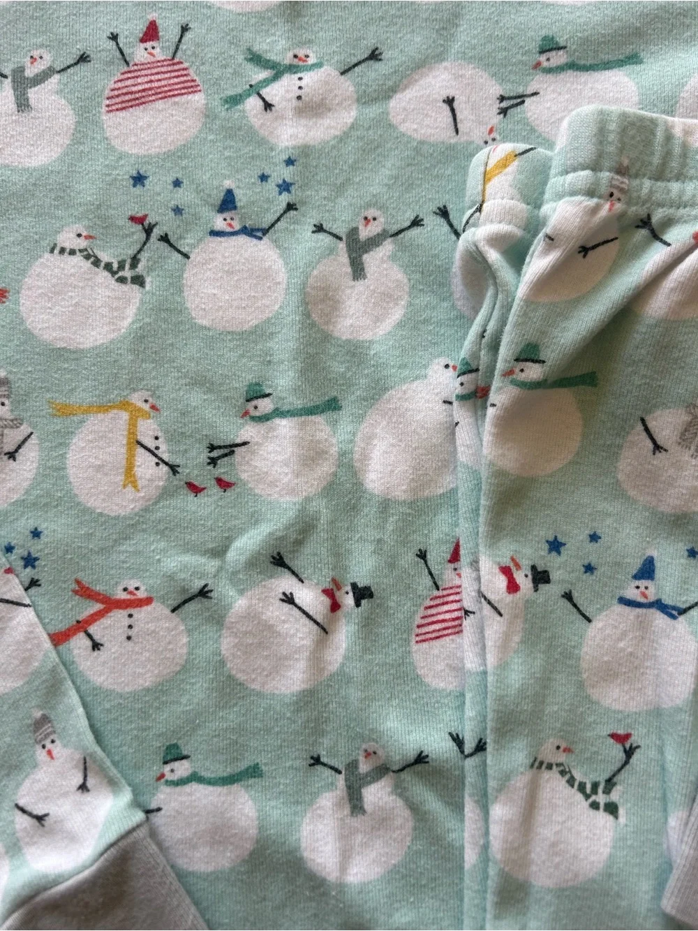 Pottery Barn Unisex Kids Mint Snowman Pajama Set Size 6